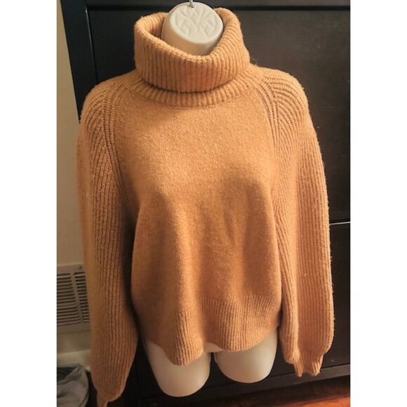 Topshop Camel Turtleneck Flowy Cozy Ribbed Sleeves Wool/Acrylic Blend Sweater M - Picture 6 of 6